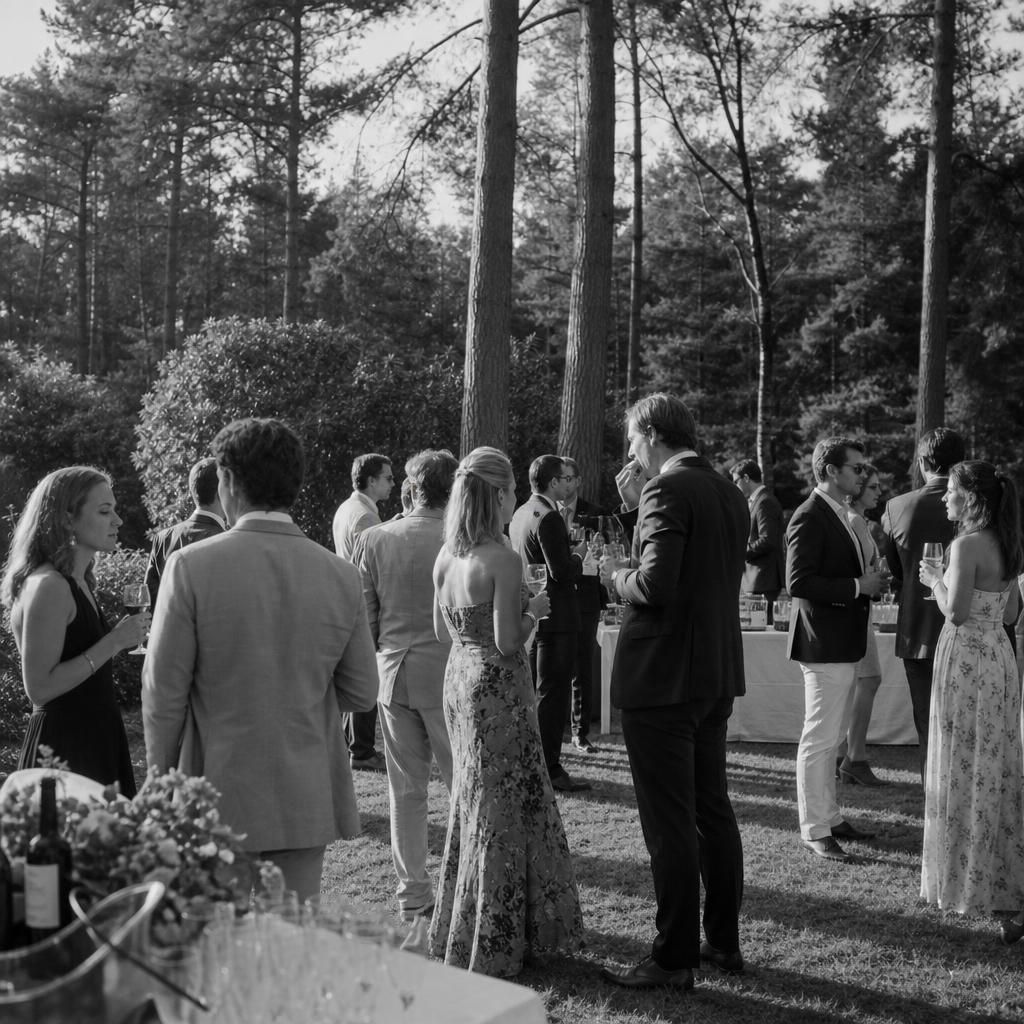 Tuinfeest met cocktails op een gazon aan de bosrand op de Veluwe bij Apeldoorn